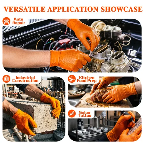 Miniatura 4 de ANBOSON Guantes de nitrilo desechables de 10 mil de goma naranja resistente a los productos químicos, guantes de mecánico resistentes, sin látex