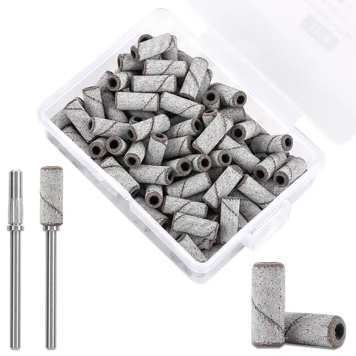 100 brocas de uñas para taladro de uñas, bandas de lijado pequeñas de grano medio #150 para uñas acrílicas y de gel, manicura y pedicura