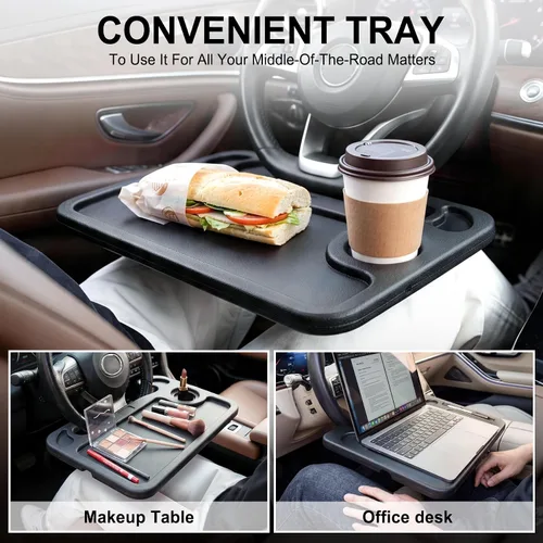 Miniatura 5 de JUSTTOP Escritorio de Volante de Coche para Laptop, Accesorios Multiusos de Coche para Viajes, Bandejas de Soporte de Asiento de Coche para Comer