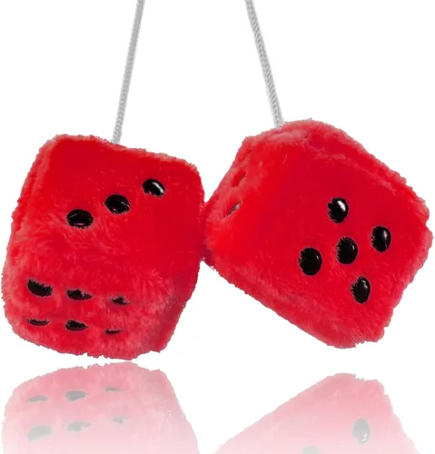 Miniatura 6 de Par de dados de felpa mullidos con espejo de puntos blancos y negros, de 3 pulgadas, adorno decorativo para colgar en coche de felpa suave en blanco