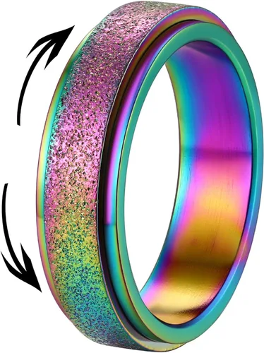 Miniatura 14 de Supcare Anillos antiestrés para mujer de 4/6/0.315 in para la ansiedad, anillo de pulgar con chorro de arena, regalo para mujeres, talla 7-14
