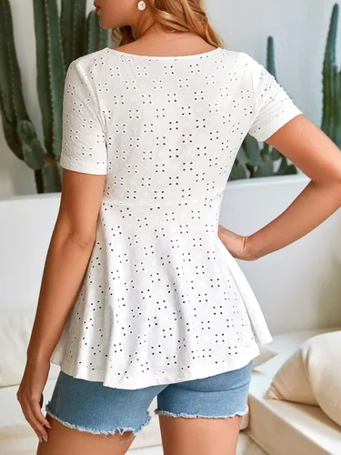 Miniatura 2 de MakeMeChic Camisas de verano de maternidad para mujer, manga corta, botón frontal con ojales y peplum
