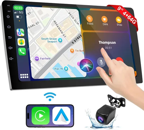 Miniatura 2 de Pantalla Carplay inalámbrica de 9 pulgadas para automóvil, receptores de audio de coche de doble DIN con control de voz, pantalla táctil estéreo