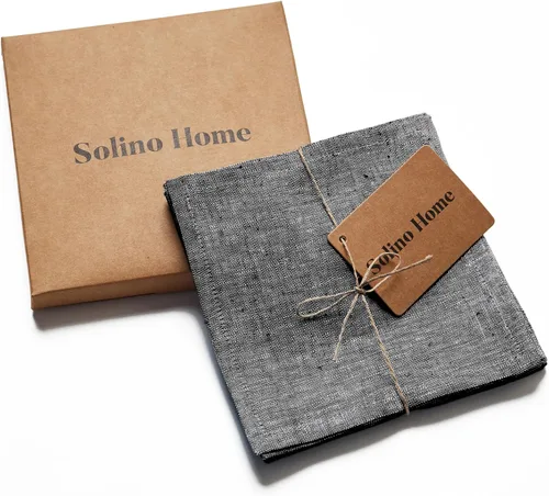 Miniatura 4 de Solino Home Servilletas de cóctel de lino negro Chambray de 6 x 6 pulgadas, servilletas de tela de lino 100% puro, juego de 12 servilletas cuadradas
