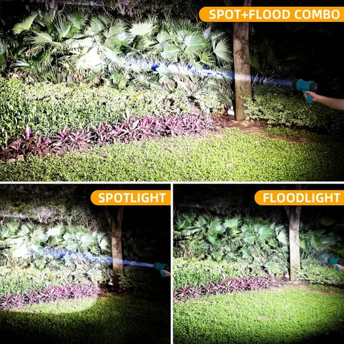 Miniatura 2 de YIERBLUE Foco Recargable Combinado de 120,000 Altos Lúmenes LED, Luz de Punto COB Impermeable IP67, Foco de Mano Resistente a Impactos con Soporte