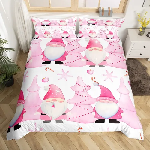 Miniatura 11 de Erosebridal Juego de funda de edredón de flores de pascua, diseño de árbol de Navidad verde, tamaño individual, colorido con luces de Navidad, juego