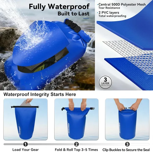 Miniatura 3 de MARCHWAY - Bolso seco flotante e impermeable 1.32/2.64/5.28/7.93/10.57 galones, parte superior enrollable, mantiene secos equipos de kayak rafting