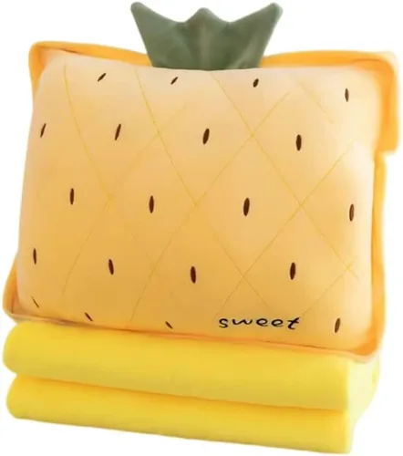 Rikyo Juego de Manta y Almohada de Viaje de Fruta de Peluche de 15", Almohada de Felpa 3 en 1 para Abrazar con Manta para Calentar las Manos, Regalo
