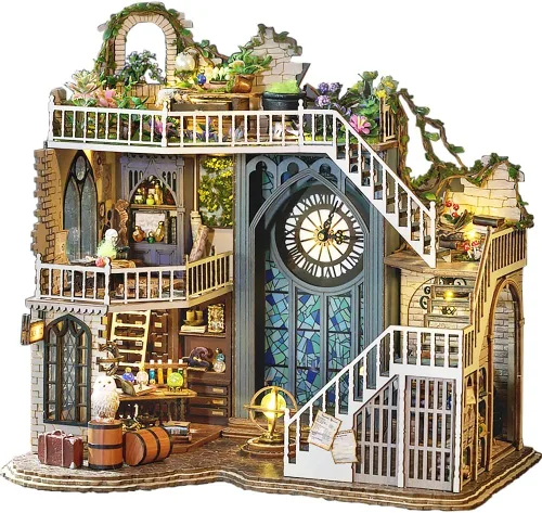 Lannso - Kit de casa de muñecas en miniatura de bricolaje, kit de casa de muñecas con cubierta a prueba de polvo, casa mágica, mini juguetes de casa