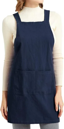Miniatura 10 de ELEZAY Delantales para mujer con bolsillos, talla grande, cómodo, espalda cruzada, sin lazo, delantal de lino y algodón Marrón