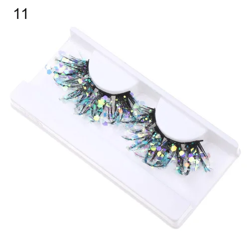 Miniatura 4 de 2 pares de pestañas luminosas con purpurina 3D de color Cosplay Anime pestañas con lentejuelas, pestañas dramáticas exageradas de 0.98 pulgadas