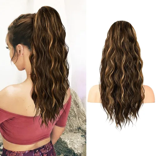 Miniatura 36 de FLUFYMOOZ Extensión de Cola de Caballo, Extensiones de Cabello de Cola de Caballo con Cordón de 26 Pulgadas para Mujeres, Postizo de Cabello