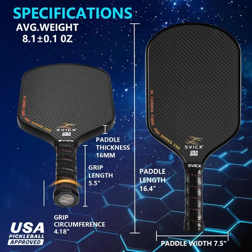 Miniatura 6 de Carbon Fiber Pickleball Paddle 16mm – Professional Pickleball Paddles with Superior Control, Power & Spin – Extended Handle for Two-Handed Grip