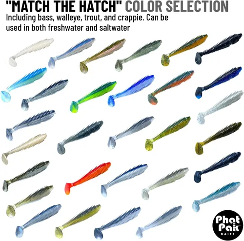 Miniatura 5 de Phat Pak Baits - Phat Swimmer Keitech Style Paddletail Swimbait 3.8" 20ct acanalado perfumado suave plástico Bass pesca señuelo Paquete de variedades