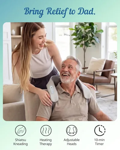 Miniatura 2 de Shiatsu Masajeadores de cuello y espalda con calor, uso de 150 minutos, 4 modos y cabezal de masaje ajustable, regalo del día del padre para papá