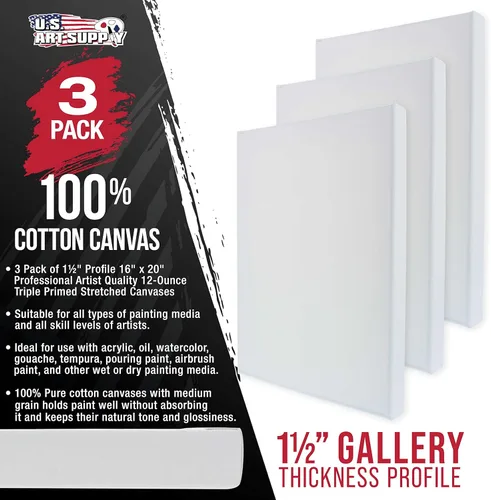Miniatura 2 de U.S. Art Supply Lienzo grande estirado para pintar de 16 x 20 pulgadas, profundidad de galería, 1-1/2 pulgadas de grosor, paquete de 3 – 12 onzas