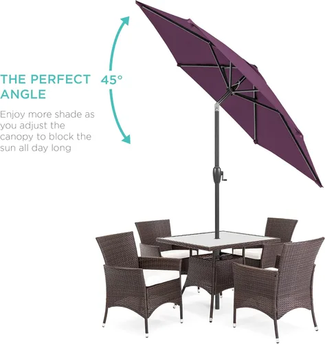 Miniatura 2 de Best Choice Products Sombrilla redonda de 7.5 pies para patio y mesa de mercado al aire libre con poste de acero, botón de inclinación y manivela
