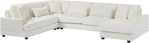 Miniatura 7 de Sofá modular de gran tamaño, moderno en forma de U, tapizado en pana suave con una tumbona para sala de estar