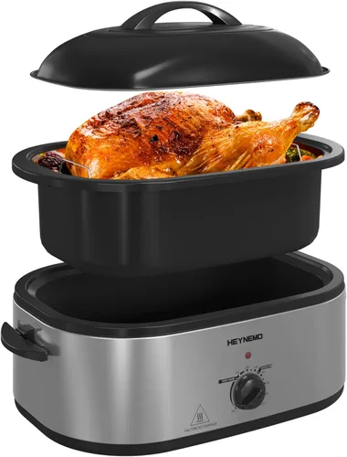 Miniatura 16 de Horno asador eléctrico de 14 cuartos de galón, horno asador de pavo, tapa de autofundación, bandeja extraíble, control de temperatura de rango