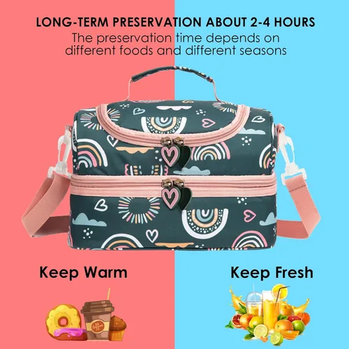 Miniatura 4 de Bolsas de almuerzo aisladas para niños con doble compartimento, bolsa tipo tote para niñas, niños, niños pequeños, jardín de infantes, escuela