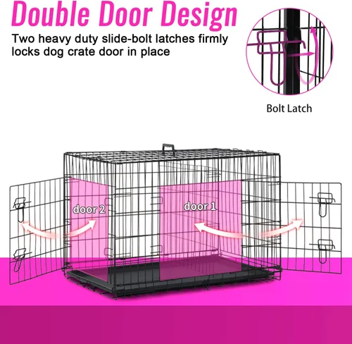 Miniatura 3 de FDW Jaula para Perros Grandes de 48 Pulgadas, de Alambre de Metal Plegable, Doble Puerta con Panel Divisor, Perrera para Interior y Exterior, Negro