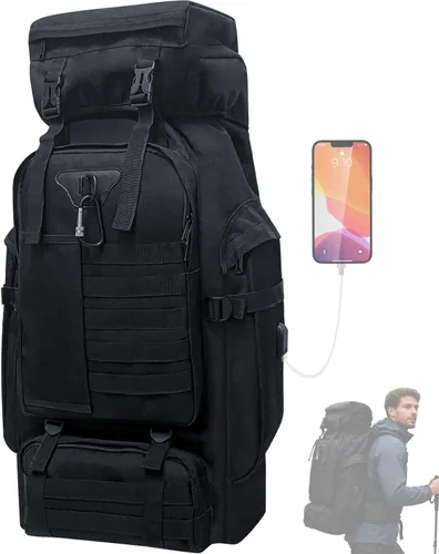 Miniatura 11 de Mochila de senderismo, mochila grande de 100L para acampar, mochila MOLLE impermeable y expandible, mochila táctica militar para deportes al aire