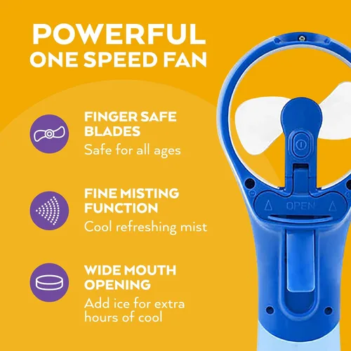 Miniatura 3 de O2COOL Elite Ventilador de nebulización de agua portátil con batería (azul)