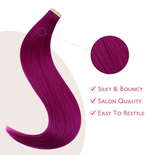 Miniatura 4 de WENNALIFE Extensiones de cabello humano con cinta, extensiones de cabello humano color violeta, 10 unidades, 1.06 oz, 26 pulgadas, extensiones