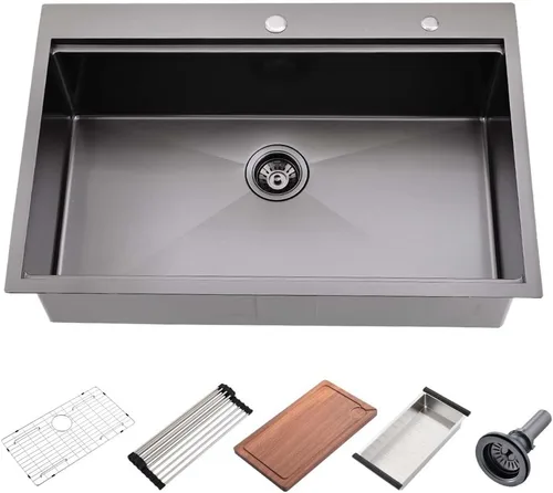 Miniatura 18 de Fregadero de cocina de cascada negro de 30 pulgadas con grifo extraíble, fregadero de cascada de 30 x 18 pulgadas, pantalla digital negra