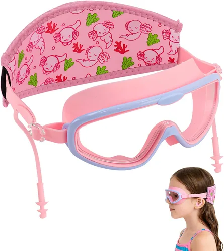 Miniatura 9 de Axolotl - Gafas de natación para niños pequeños, correa de tela, sin dolor, antiniebla, tapones para los oídos antifugas para niños y niñas Azul