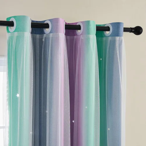Miniatura 49 de XiDi Cortinas opacas con estrellas para habitaciones de niños, cortinas verdes para ventana de dormitorio de niños, azul y gris, 52 pulgadas de Azul
