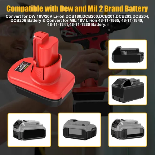 Miniatura 3 de EID Convertidor adaptador de batería para DeWalt 20V y para Milwaukee 18V M18 batería a alimentación para herramientas inalámbricas Milwaukee M12 12V