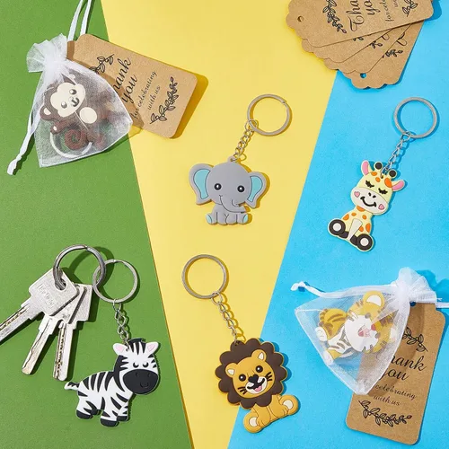 Miniatura 4 de MTLEE Cute Jungle Safari Animal Keychains Key Ring Decor Carnival Rewards Organza Bags Baby Shower Jungle Safari Party Favor