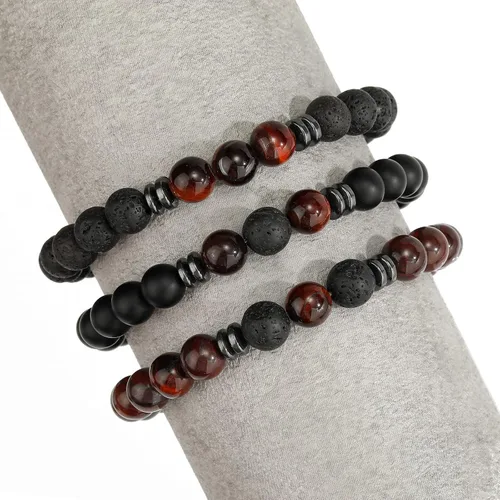 Miniatura 4 de MengPa - Pulseras de cuentas con cuentas de piedra volcánica mate y roca de lava, elástica, para hombre y mujer