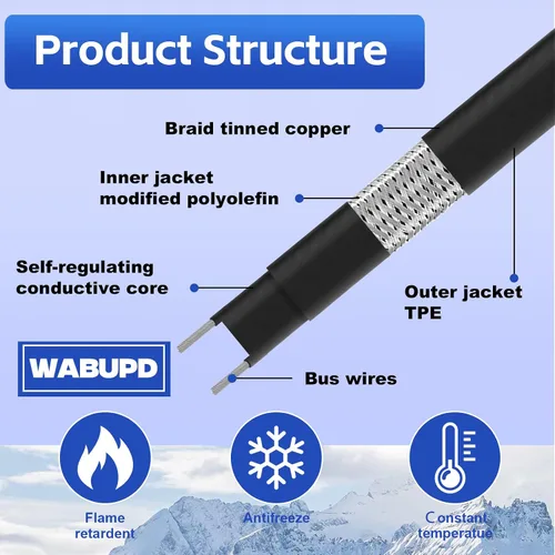 Miniatura 6 de Cinta de calor de 3 pies a 200 pies para tuberías de agua, cable de calor de tubo de descongelación de -40 °F, tubo de cable de calefacción