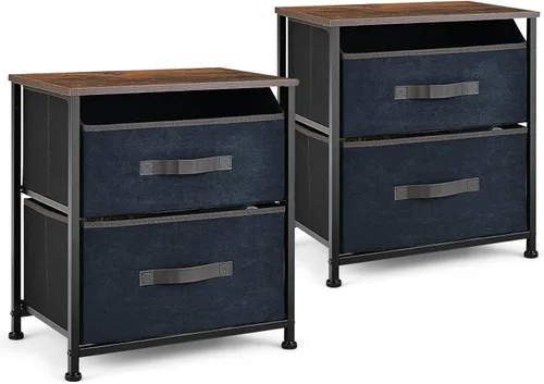 Miniatura 10 de Giantex Mesita de noche con 2 cajones, mesa auxiliar pequeña con contenedores de tela extraíbles y parte superior de madera, marco de metal