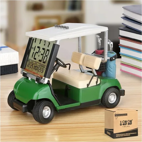 10L0L Mini carrito de golf, despertador, pantalla LCD, calendario, regalos de golf para hombres, aficionados, golfistas, recuerdo de carrera Verde