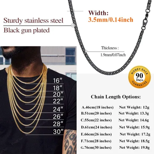 Miniatura 4 de FindChic - Cadena de eslabones para hombre, chapado en oro de 18 quilates, acero inoxidable, negro, collar para hombres y niños, 14 a 30pulgadas, 8