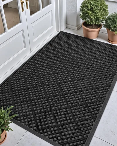 Miniatura 11 de DEXI Tapete para puerta delantera, entrada exterior, 17 x 29 pulgadas, tapete de goma para puerta trasera, resistente, antideslizante de perfil negro