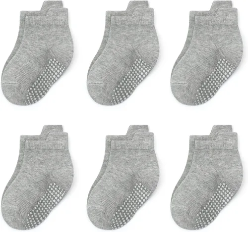 QIYIENDIAN 6 pares de calcetines antideslizantes acogedores y cálidos tipo crew con agarres para bebés, infantes, niños pequeños, niños y niñas