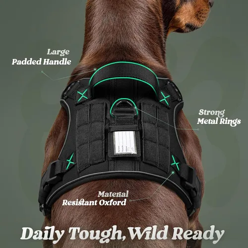Miniatura 6 de rabbitgoo - Arnés para perros pequeño sin tirones, chaleco táctico de servicio con Molle y asa de control, arnés militar ajustable y reflectante