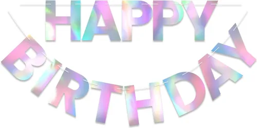 Pancarta de Feliz Cumpleaños Iridiscente de 9 pies - Letrero de Fondo Preencordado Sin Bricolaje para Fiestas, Adultos, Niños, Niños y Niñas -