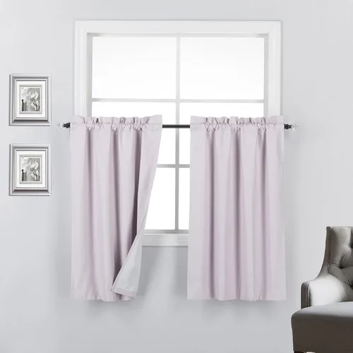 Miniatura 32 de 2 paneles de cortinas opacas con aislamiento térmico y forro blanco en la parte trasera para ventana de bloqueo de luz para cualquier ventana