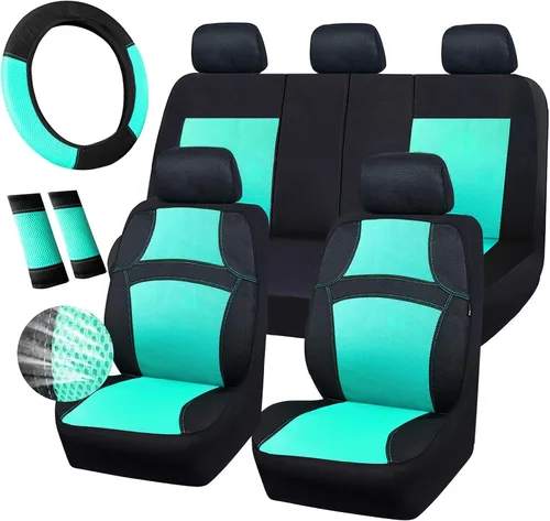 Miniatura 10 de CAR PASS - Fundas de asiento universales de 13 piezas de malla de aire 3D - 100% transpirables, juegos completos, cubierta de volante y cinturón