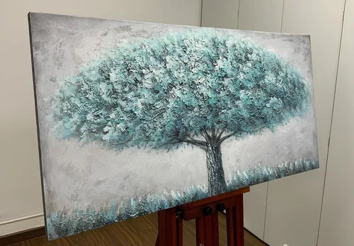 Miniatura 2 de Yotree Pintura de árbol, 24 x 48 pulgadas, óleo sobre lienzo, arte abstracto, enmarcado, pintado a mano, moderno, unisex, interior, sala de estar