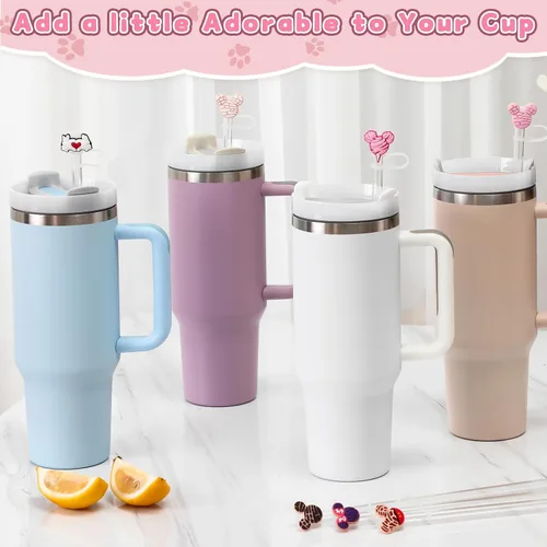 Miniatura 6 de 9 cubiertas de pajita para vaso Stanley Tumbler de 30 oz / 40 oz, tapas de pajita a prueba de fugas de 10 mm de silicona, lindas cubiertas