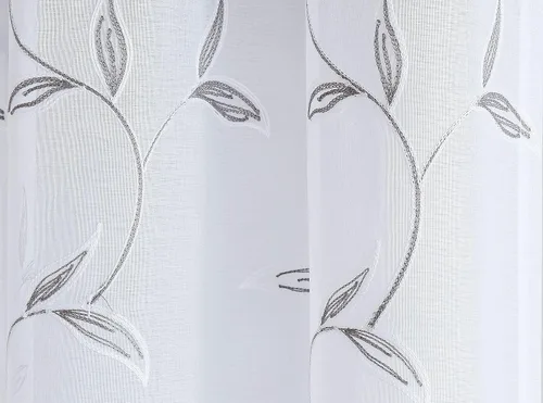 Miniatura 4 de LINENZONE Cortina de patio transparente blanca para puertas correderas con bordado de hojas de carbón gris. Extra ancha para patio, puertas