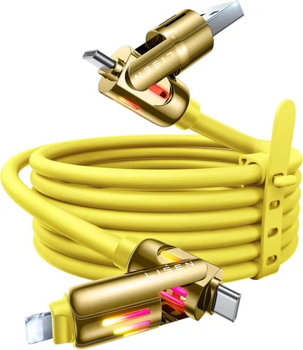 Miniatura 10 de Cable USB C de LISEN de 3 pies para cargador Samsung tipo C, cable de carga 4 en 1 con luz, cable de carga múltiple para iPhone 16 15 14 Pro Rosa
