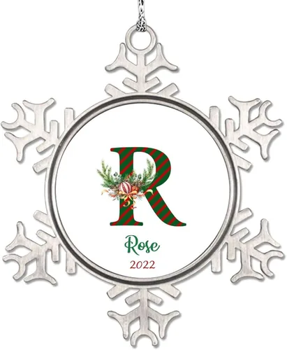 Miniatura 23 de Monograma inicial letra A copo de nieve, adorno de bayas de pino de Navidad para decoración de árbol de Navidad, adornos de Navidad personalizados
