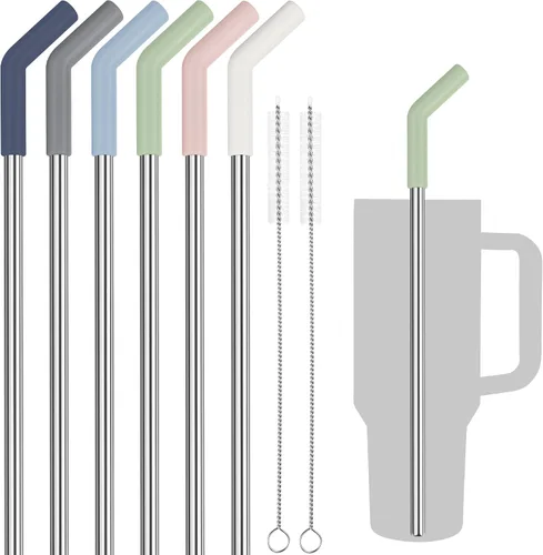 Miniatura 12 de Tomorotec Pajitas de 40 onzas, popote de acero inoxidable de 13 pulgadas con punta extensora de silicona para vaso Stanley Adventure Quencher